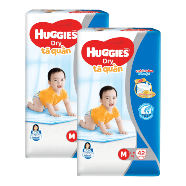 Combo 2 gói Bỉm tã quần Huggies Dry size M 42 miếng (6-11kg) (Sản phẩm sẽ được giao với bao bì ngẫu nhiên)