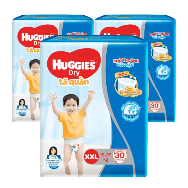 Combo 3 gói Bỉm tã quần Huggies Dry size XXL 30 miếng (15-25kg) (Sản phẩm sẽ được giao với bao bì ngẫu nhiên)