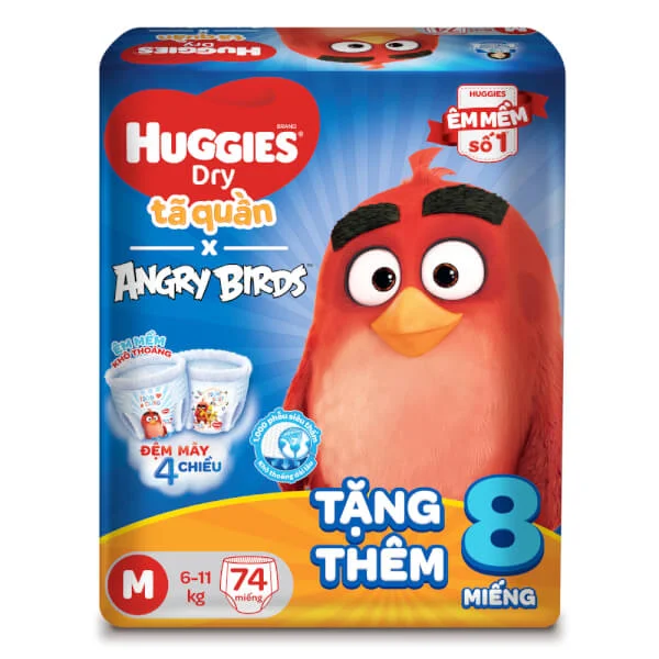 Bỉm tã quần Huggies Dry Pants (M, 6-11kg, 74 miếng) + 8 miếng