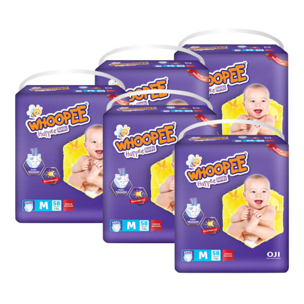 Combo 5 Bỉm tã quần Whoopee size M 58 miếng (5-8kg)