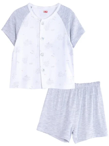 Bộ sơ sinh ngắn vải kháng khuẩn CF I0321007 (0-9M,Xám họa tiết)