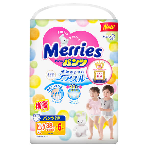 Bỉm tã quần Merries size XL 38 + 6 miếng (12-22kg)