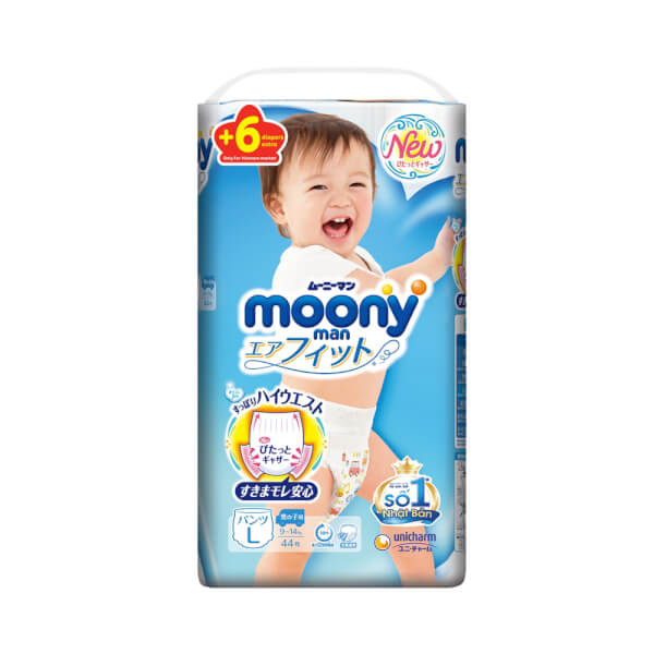 Bỉm tã quần Moony bé trai size L 44 + 6 miếng (9-14kg)
