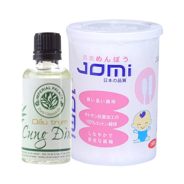 Combo 1 Tăm bông kháng khuẩn Jomi trẻ em 160 que và 1 Dầu tràm Cung Đình cao cấp (50 ml)