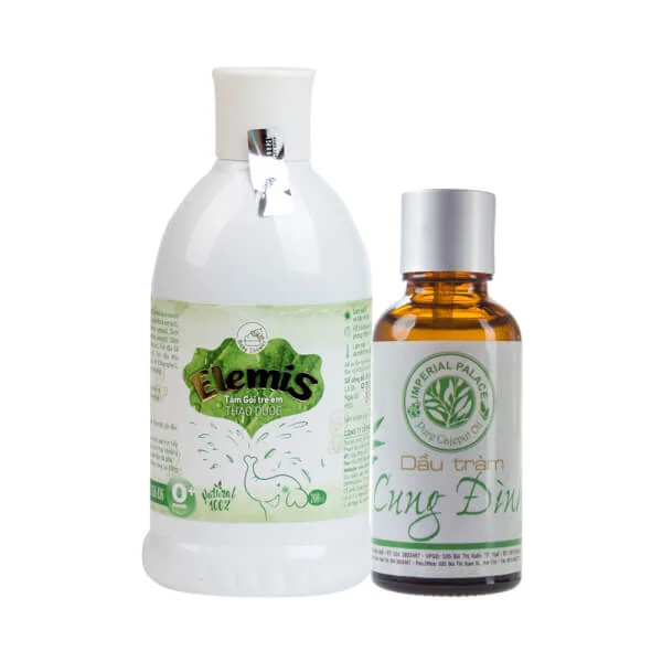 Combo 1 Dầu tràm Cung Đình (30 ml) và 1 Tắm gội toàn thân thảo dược Elemis cho bé từ 0 tháng 200ml