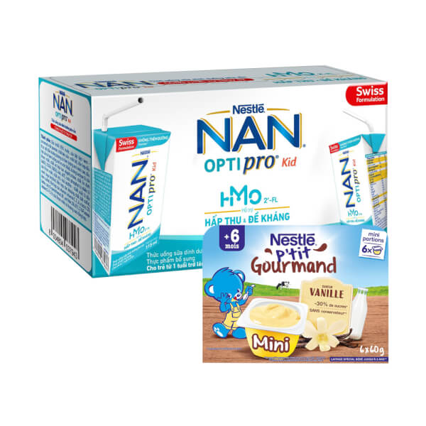 Combo 1 lốc Thực phẩm bổ sung Nestle NAN OPTIPRO Kid 115ml (lốc 6) và 1 Váng sữa Nestlé P