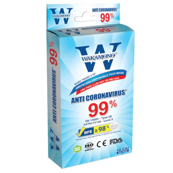 Khẩu trang y tế Wakamono dành cho người lớn 10 cái/hộp (17.5 x 9.5 cm)