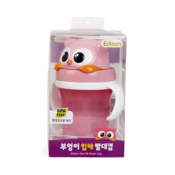Bình tập uống  Edison 2 3D con cú (300ml, màu hồng)