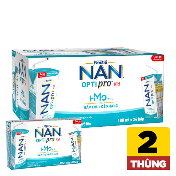 Combo 2 thùng sữa dinh dưỡng pha sẵn Nestlé NAN OPTIPRO Kid 180ml (Lốc 4 hộp)