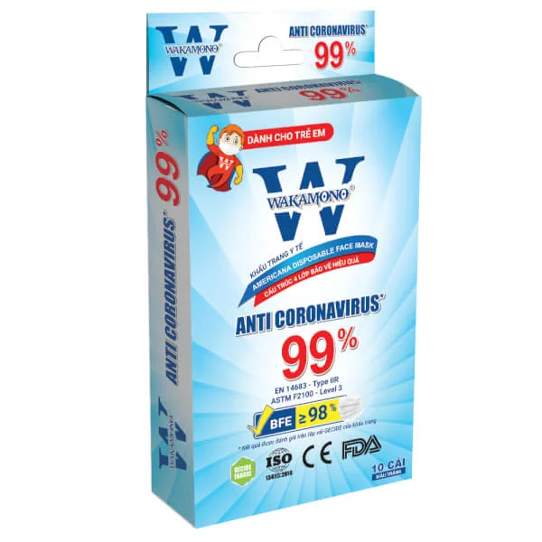 Combo 2 Khẩu trang y tế Wakamono dành cho trẻ em 10 cái/hộp (14.5 x 9.5 cm)