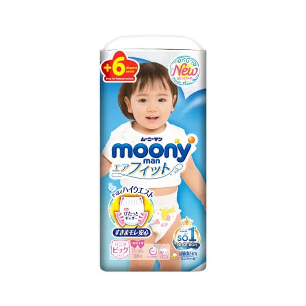 Combo 3 Bỉm tã quần Moony bé gái size XL 38 + 6 miếng (12-22kg)