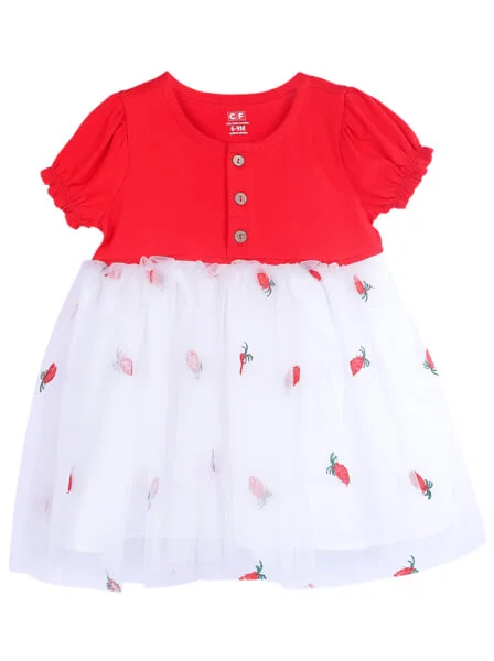 Đầm thun bé gái mặc ngoài CF G1220023 (6-24M,Đỏ)