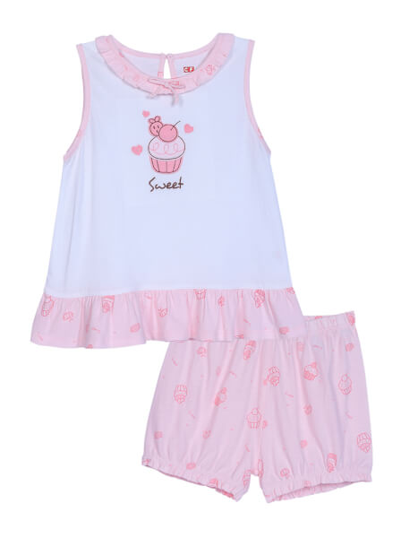 Bộ bé gái ngắn áo sát nách-BST bánh kem CF G0521003 (1-6Y,Trắng)