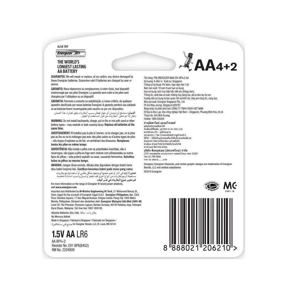 Pin Energizer Max AA E91BP4+2 (vỉ 4+2)
