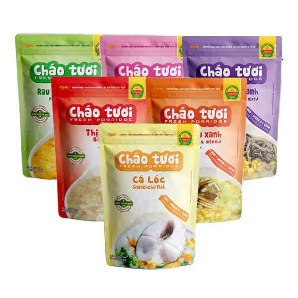 Combo 6 Cháo tươi Cây Thị (Cá lóc, Gà ác đậu xanh, Lươn Đậu Xanh, Rau củ Thập cẩm, Thịt bò, Thịt heo)