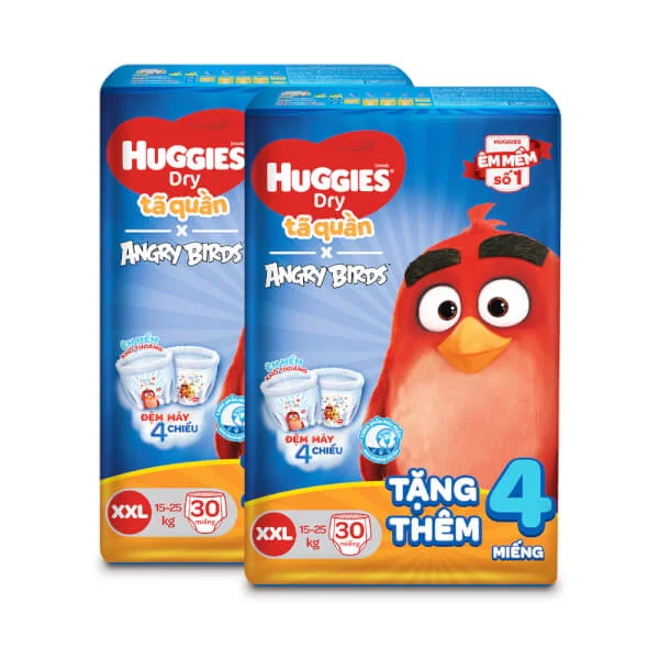Combo 2 Tã quần Huggies Dry Pants (XXL, 15 - 25kg, 30 miếng) + 4 miếng
