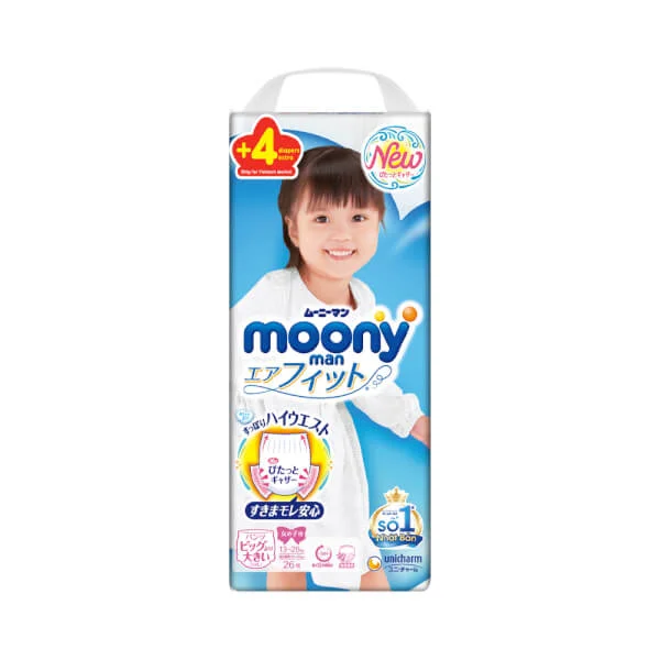 Combo 2 Bỉm tã quần Moony bé gái size XXL 26 + 4 miếng (13-28kg)