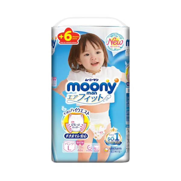 Combo 2 Bỉm tã quần Moony bé gái size L 44 + 6 miếng (9-14kg)