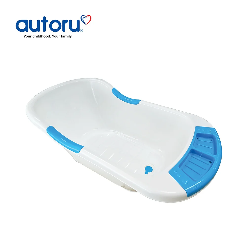 Thau tắm có van xả Autoru AUBBN02-WB - Trắng viền xanh