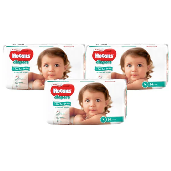 Combo 3 gói Bỉm tã dán Huggies Platinum size L 54 miếng (9-14kg)