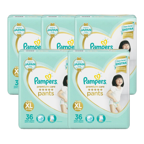 Combo 5 Bỉm tã quần Pampers Nhật size XL 36 miếng (12-22kg, New)