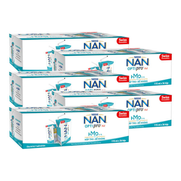 Combo 5 thùng sữa dinh dưỡng pha sẵn Nestlé NAN OPTIPRO Kid 115ml (lốc 6 hộp)
