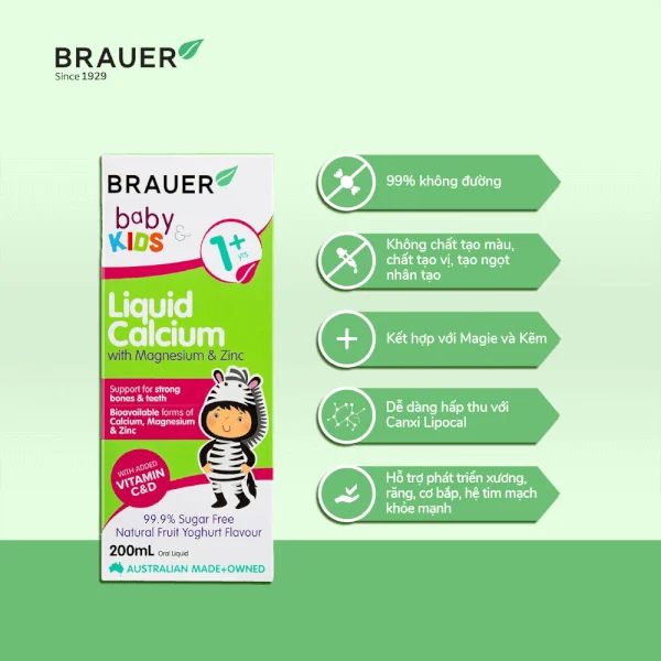Siro bổ sung Canxi, Magie và Kẽm Brauer Baby & Kids Liquid Calcium with Magnesium and Zinc