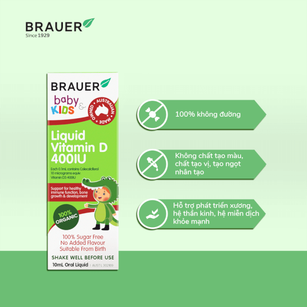 Vitamin D giúp bé tăng chiều cao Brauer Vitamin D Organic