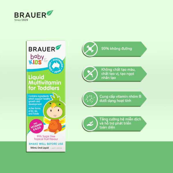 Siro bổ sung Vitamin cho trẻ từ 1-3 tuổi Brauer Liquid Multivitamin for Toddlers (100ml)