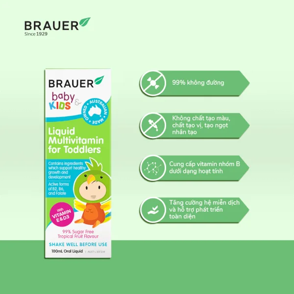 Siro bổ sung Vitamin cho trẻ từ 1-3 tuổi Brauer Liquid Multivitamin for Toddlers (100ml)
