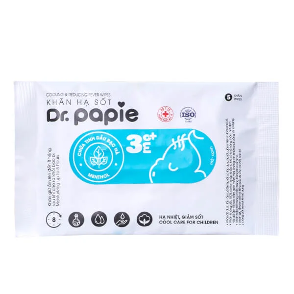 Khăn lau hạ sốt Dr.Papie 3 MO+ (5 tờ) cho trẻ từ 3 tháng tuổi