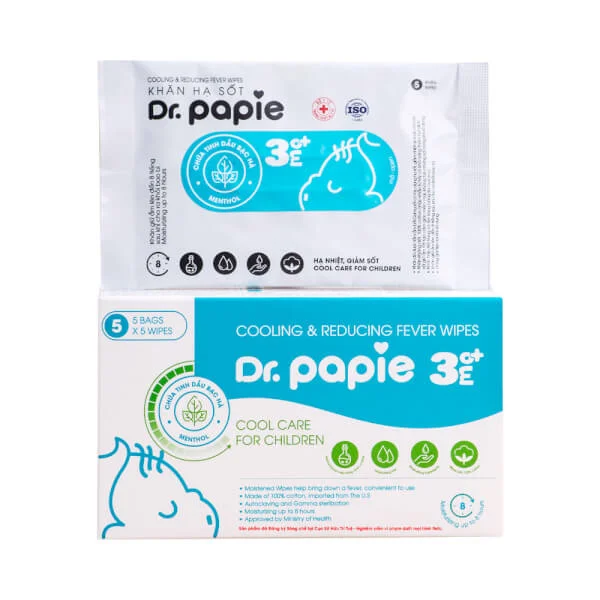 Khăn lau hạ sốt Dr.Papie 3 MO+ (5 tờ) cho trẻ từ 3 tháng tuổi