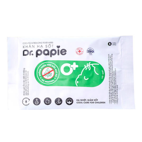 Khăn lau hạ sốt Dr Papie 0+ (5 tờ) cho trẻ từ 0 tháng tuổi