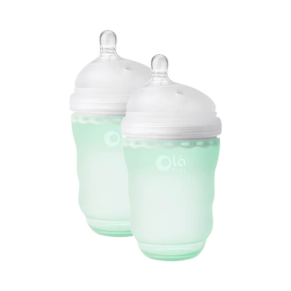 Combo 2 bình sữa Olababy silicone cổ rộng 240ml (Xanh lá)