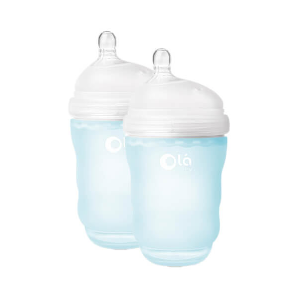 Combo 2 bình sữa Olababy silicone cổ rộng 240ml (Xanh dương)