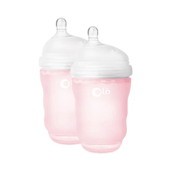 Combo 2 bình sữa Olababy silicone cổ rộng 240ml (Hồng)