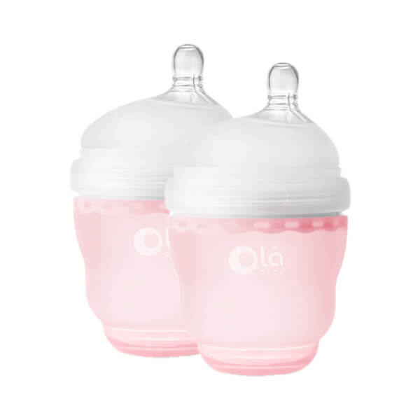 Combo 2 bình sữa Olababy silicone cổ rộng 120ml (Hồng)