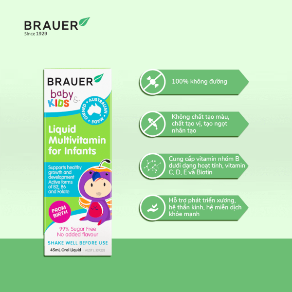 Combo 2 Siro bổ sung Vitamin cho trẻ 6-12 tháng tuổi Brauer Liquid Multivitamin for Infants (45ml)