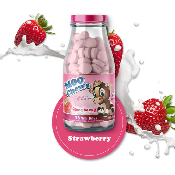 Combo 2 Viên Sữa Moo Chews Strawberry 96 viên/ chai