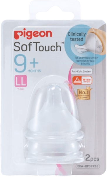 Núm ty thay bình sữa cổ rộng Pigeon silicone siêu mềm plus size LL (9M+, Y cut)