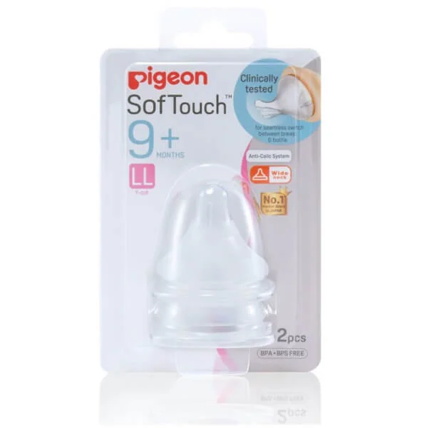 Núm ty thay bình sữa cổ rộng Pigeon silicone siêu mềm plus size LL (9M+, Y cut)