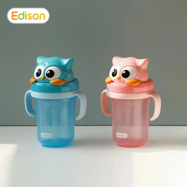 Bình tập uống  Edison 2 3D con cú (300ml, màu xanh)