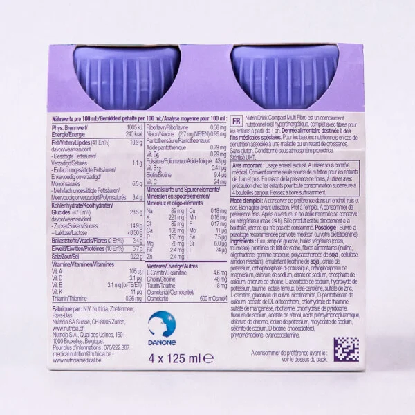 Sữa NutriniDrink Compact Multi Fibre 125mL vị trung tính (1-12 tuổi) (lốc 4 hộp)