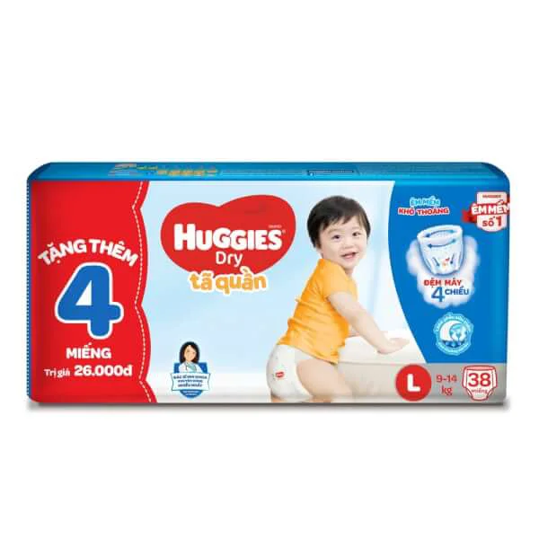 Tã quần Huggies Dry Pants (L, 9-14kg, 38 miếng) + 4 miếng