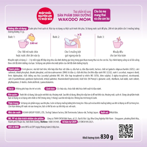 Sữa Wakodo mom 830g