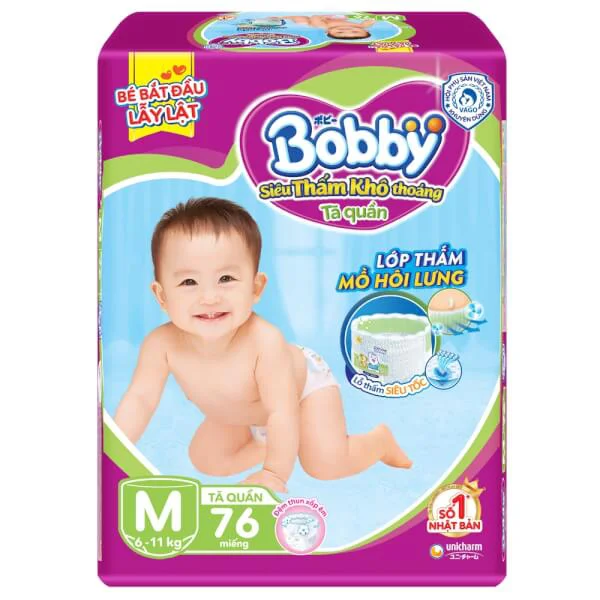Combo 5 Tã quần Bobby size M, 76 miếng