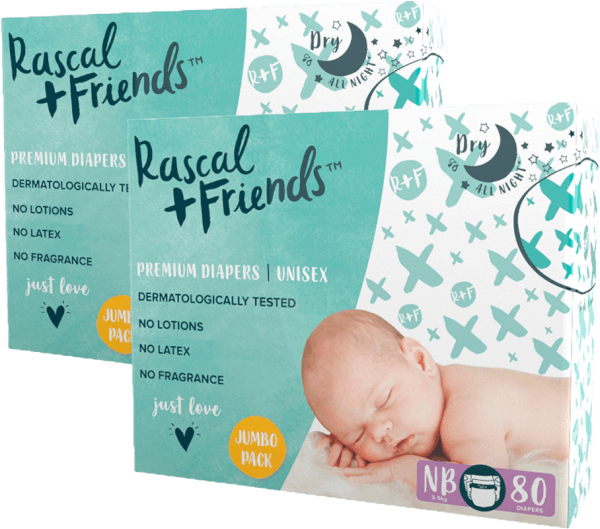 Combo 2 tã dán sơ sinh Rascal + Friends (NB, dưới 5kg, 80 miếng)