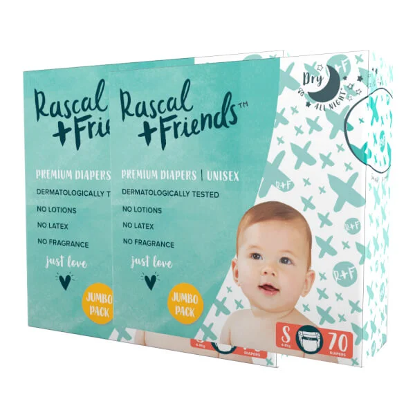 Combo 2 tã dán Rascal + Friends (S, 4-8kg, 70 miếng)