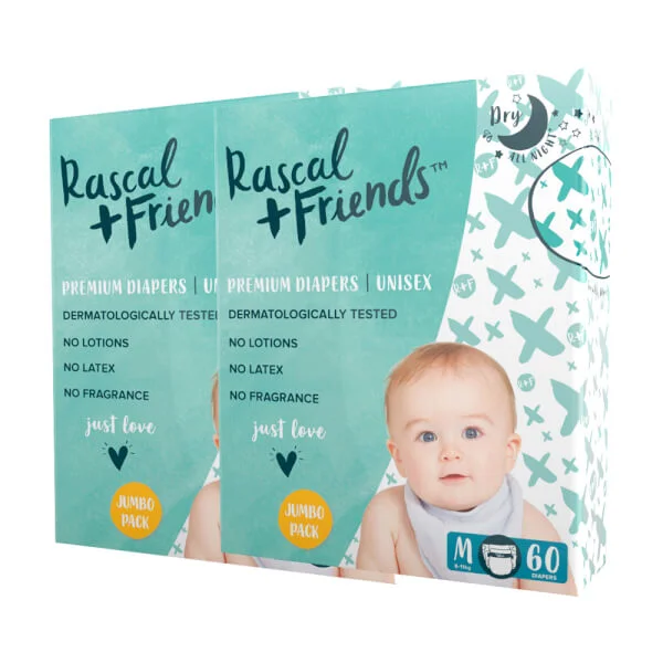 Combo 2 tã dán Rascal + Friends (M, 6-11kg, 60 miếng)