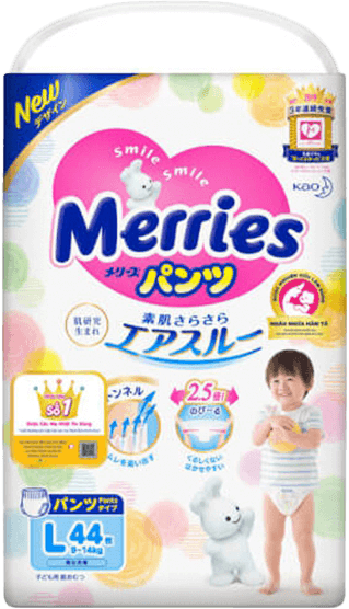 Bỉm tã quần Merries size L 44 miếng (9-14kg)